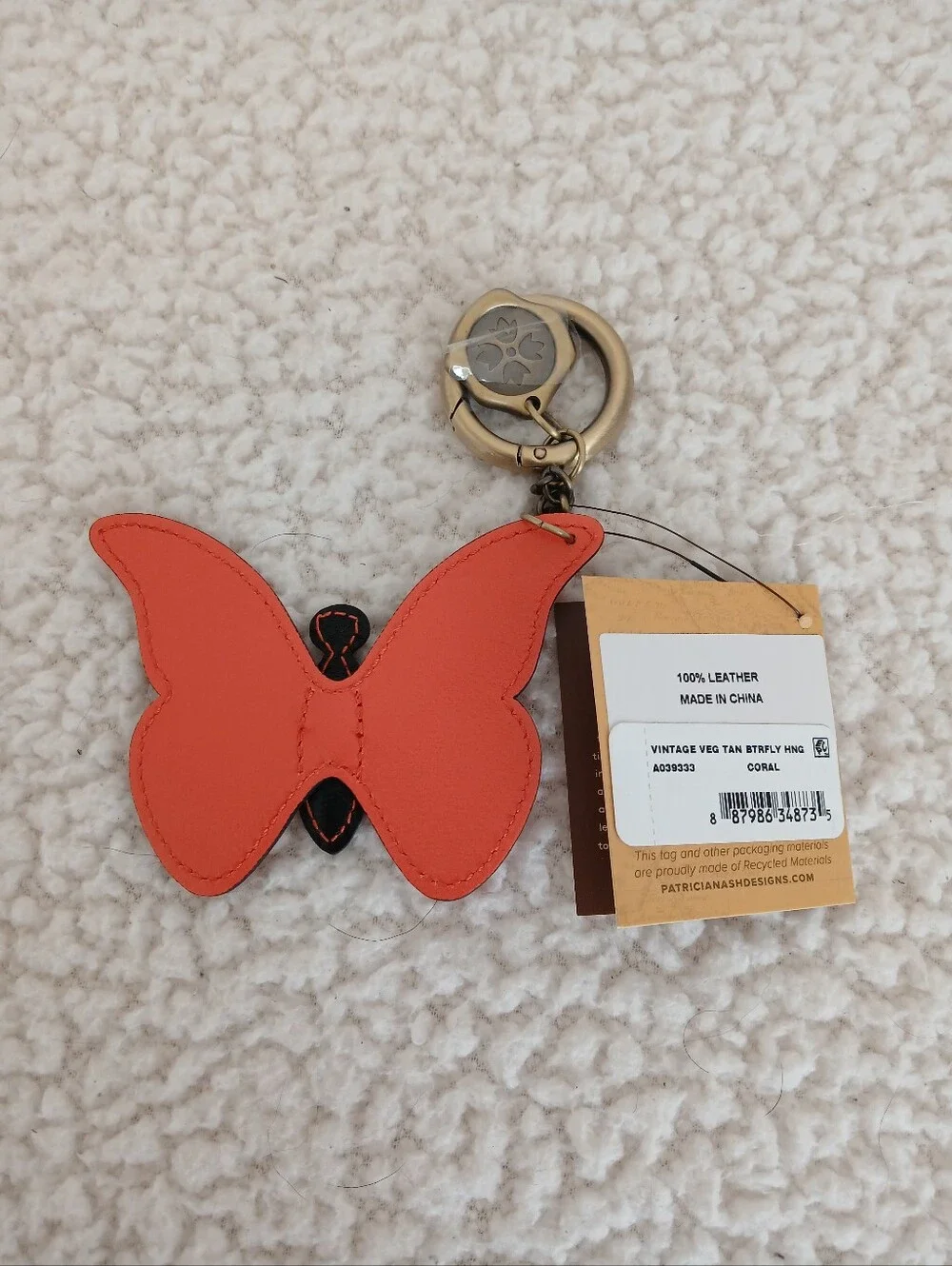 Patricia Nash Coral and Black Butterfly Leather Key Fob
